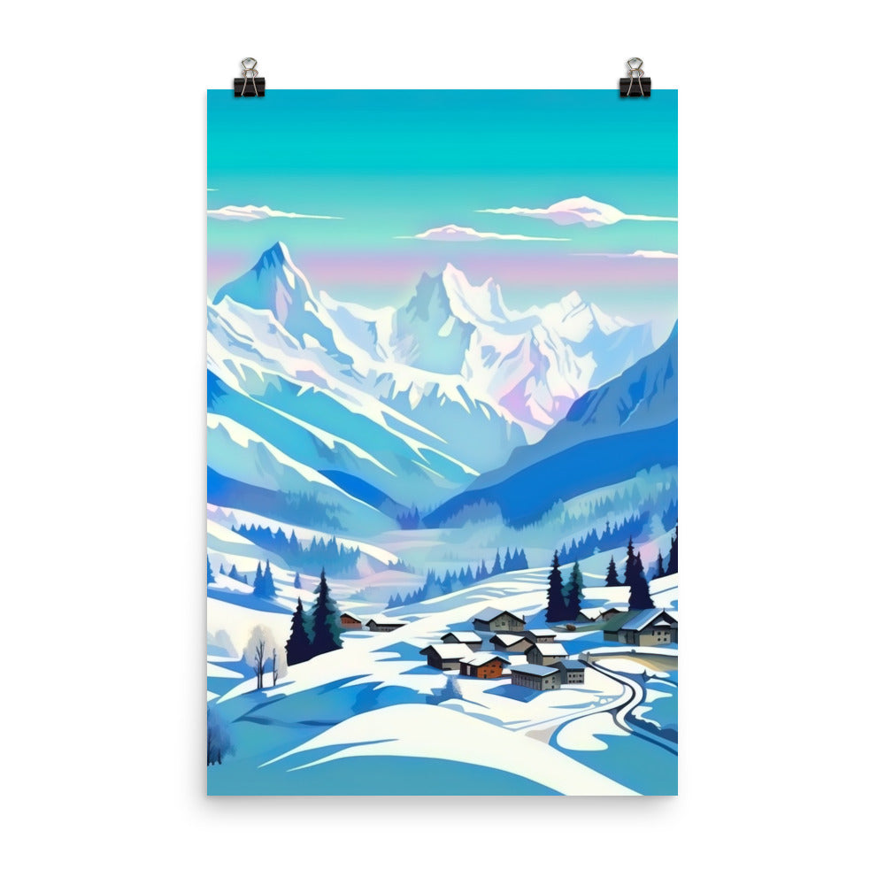 Berge und Schnee - Landschaft - Premium Poster (glänzend) ski xxx 61 x 91.4 cm