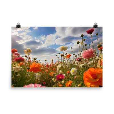 Blumenfeld und Sonnenschein - Premium Poster (glänzend) camping xxx 61 x 91.4 cm