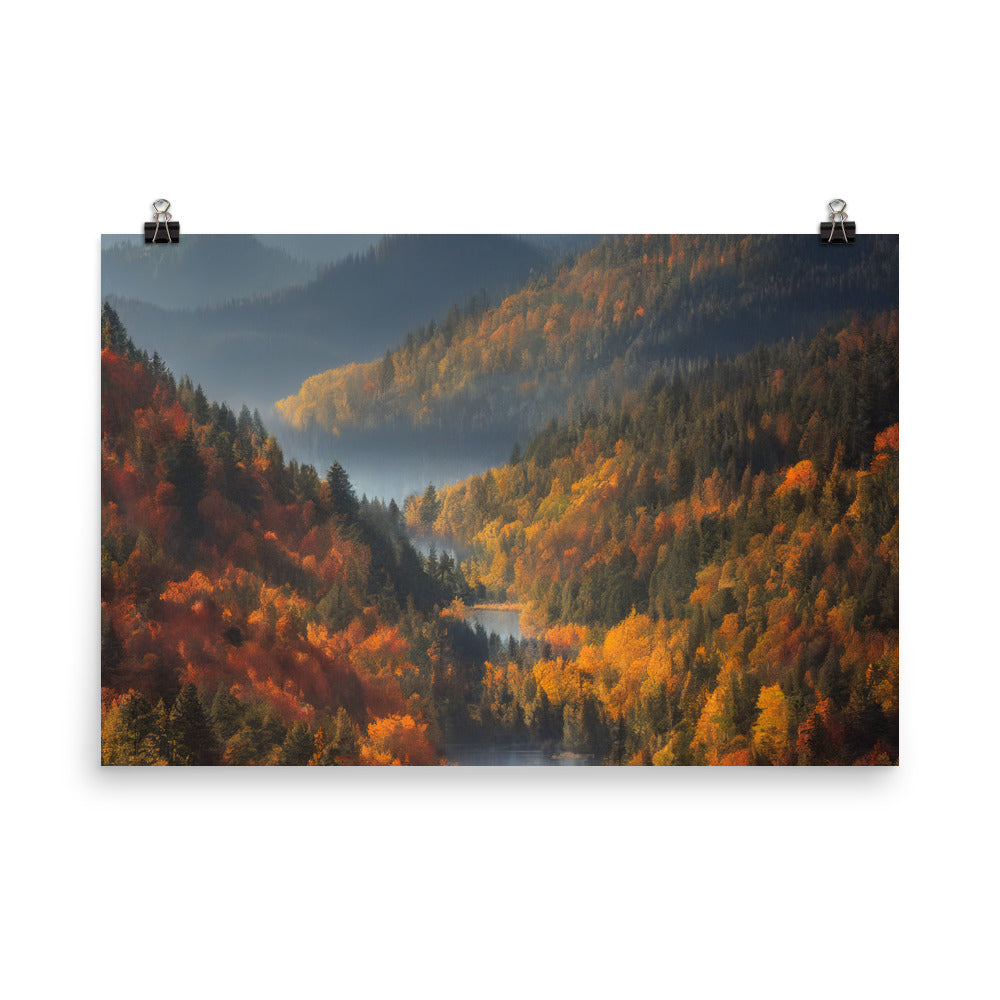 Berge, Wald und Nebel - Malerei - Premium Poster (glänzend) berge xxx 61 x 91.4 cm