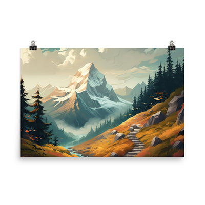 Berge, Wald und Wanderweg - Malerei - Premium Poster (glänzend) berge xxx 61 x 91.4 cm