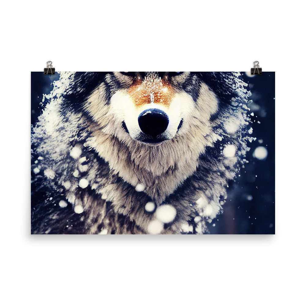 Wolf im Schnee - Episches Foto - Premium Poster (glänzend) camping xxx 61 x 91.4 cm