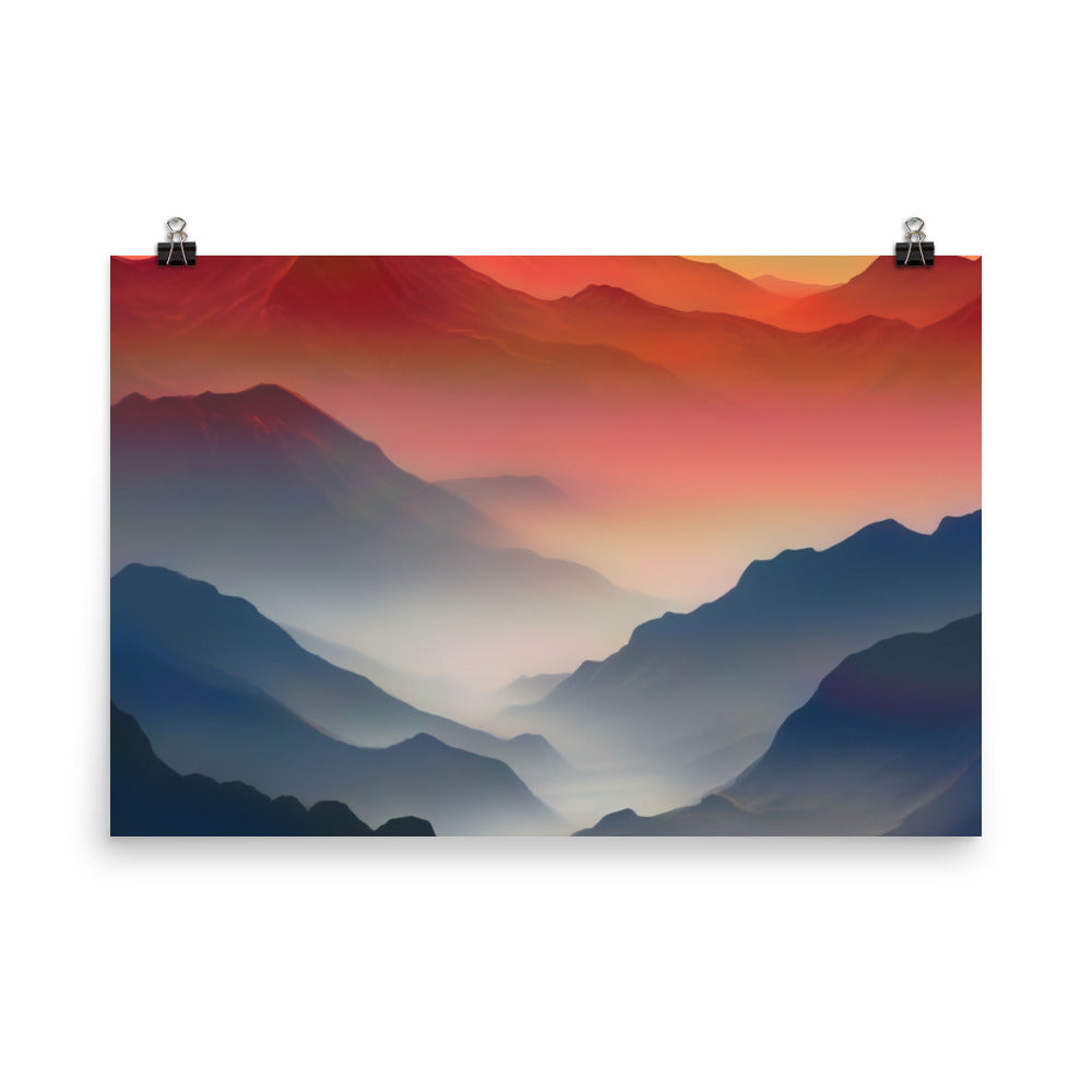Sonnteruntergang, Gebirge und Nebel - Landschaftsmalerei - Premium Poster (glänzend) berge xxx 61 x 91.4 cm