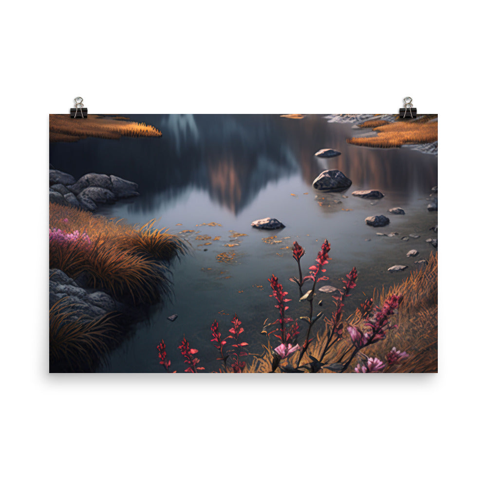 Berge, Bergsee und Blumen - Premium Poster (glänzend) berge xxx 61 x 91.4 cm