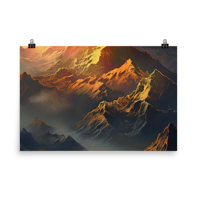 Wunderschöne Himalaya Gebirge im Nebel und Sonnenuntergang - Malerei - Premium Poster (glänzend) berge xxx 61 x 91.4 cm