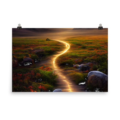 Landschaft mit wilder Atmosphäre - Malerei - Premium Poster (glänzend) berge xxx 61 x 91.4 cm