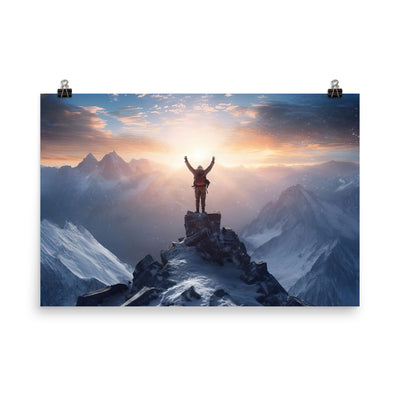Mann auf der Spitze eines Berges - Landschaftsmalerei - Premium Poster (glänzend) berge xxx 61 x 91.4 cm