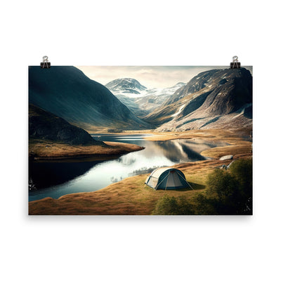 Zelt, Berge und Bergsee - Premium Poster (glänzend) camping xxx 61 x 91.4 cm