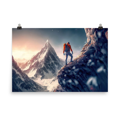 Bergsteiger auf Berg - Epische Malerei - Premium Poster (glänzend) klettern xxx 61 x 91.4 cm