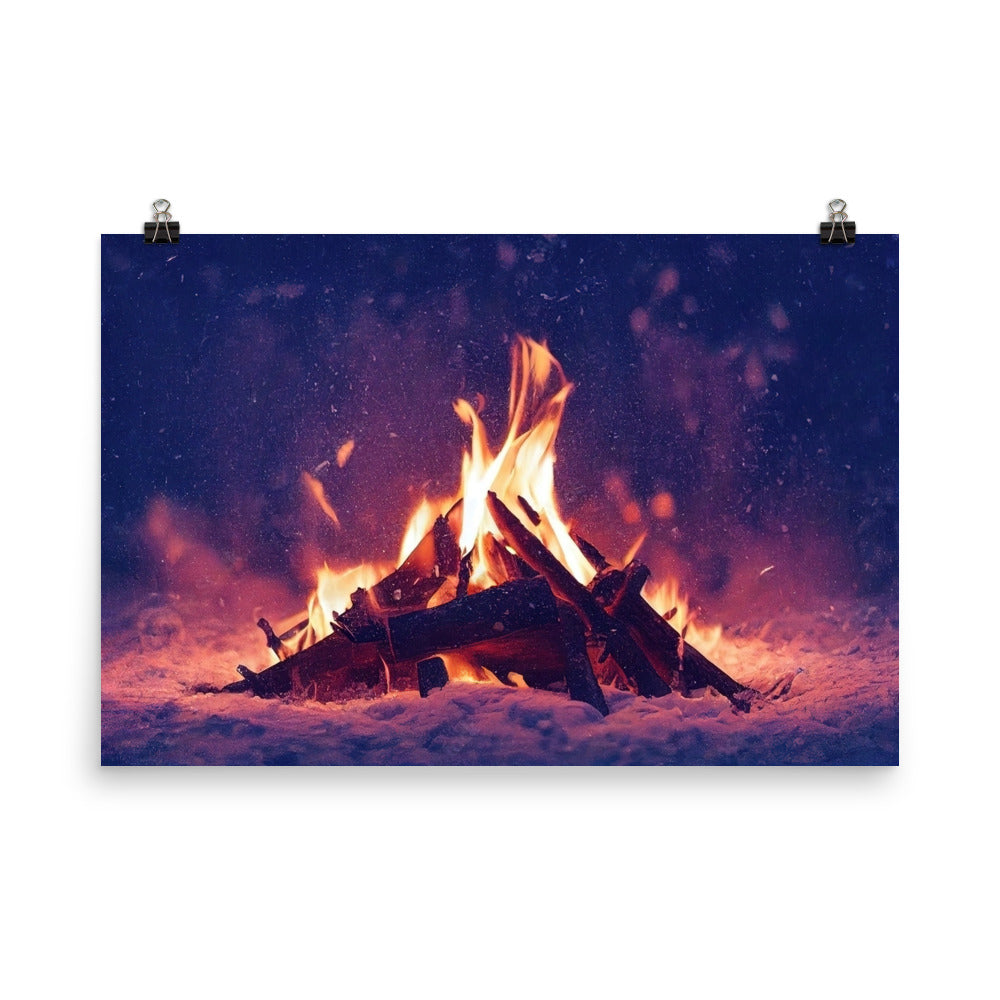 Lagerfeuer im Winter - Campingtrip Foto - Premium Poster (glänzend) camping xxx 61 x 91.4 cm