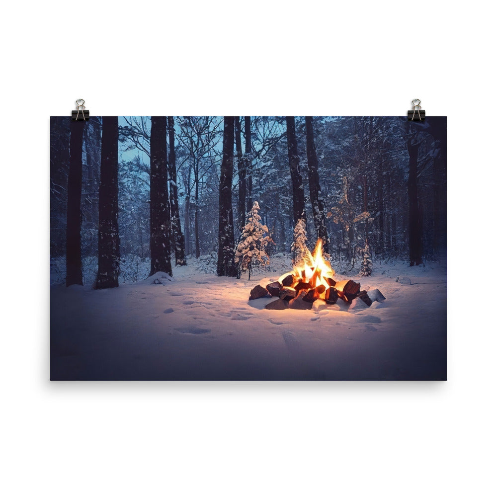 Lagerfeuer im Winter - Camping Foto - Premium Poster (glänzend) camping xxx 61 x 91.4 cm