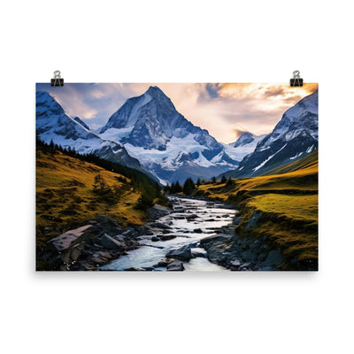 Berge und steiniger Bach - Epische Stimmung - Premium Poster (glänzend) berge xxx 61 x 91.4 cm