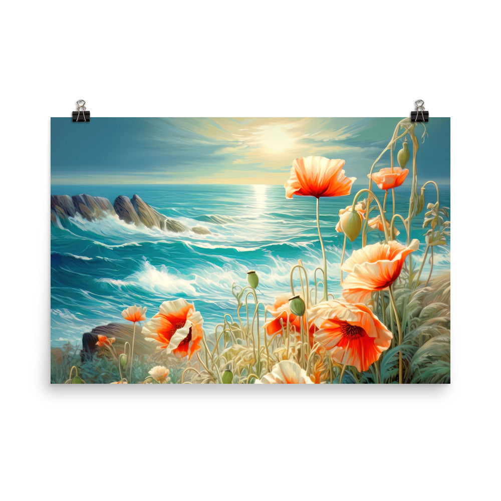 Blumen, Meer und Sonne - Malerei - Premium Poster (glänzend) camping xxx 61 x 91.4 cm