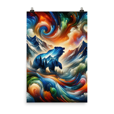 Lebendige Alpen und Bären Sillhouette über Berggipfel - Abstraktes Gemälde - Premium Poster (glänzend) camping xxx yyy zzz 61 x 91.4 cm
