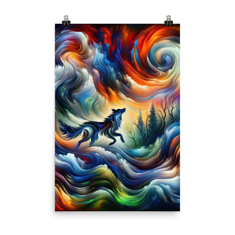 Alpen Abstraktgemälde mit Wolf Silhouette in lebhaften Farben (AN) - Premium Poster (glänzend) xxx yyy zzz 61 x 91.4 cm