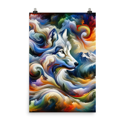 Abstraktes Alpen Gemälde: Wirbelnde Farben und Majestätischer Wolf, Silhouette (AN) - Premium Poster (glänzend) xxx yyy zzz 61 x 91.4 cm