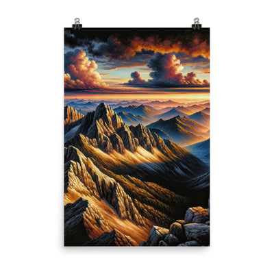Alpen in Abenddämmerung: Acrylgemälde mit beleuchteten Berggipfeln - Premium Poster (glänzend) berge xxx yyy zzz 61 x 91.4 cm