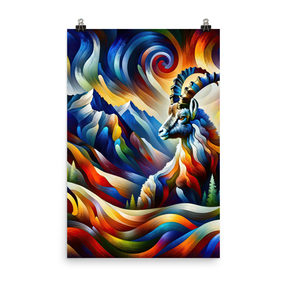 Alpiner Steinbock: Abstrakte Farbflut und lebendige Berge - Premium Poster (glänzend) berge xxx yyy zzz 61 x 91.4 cm