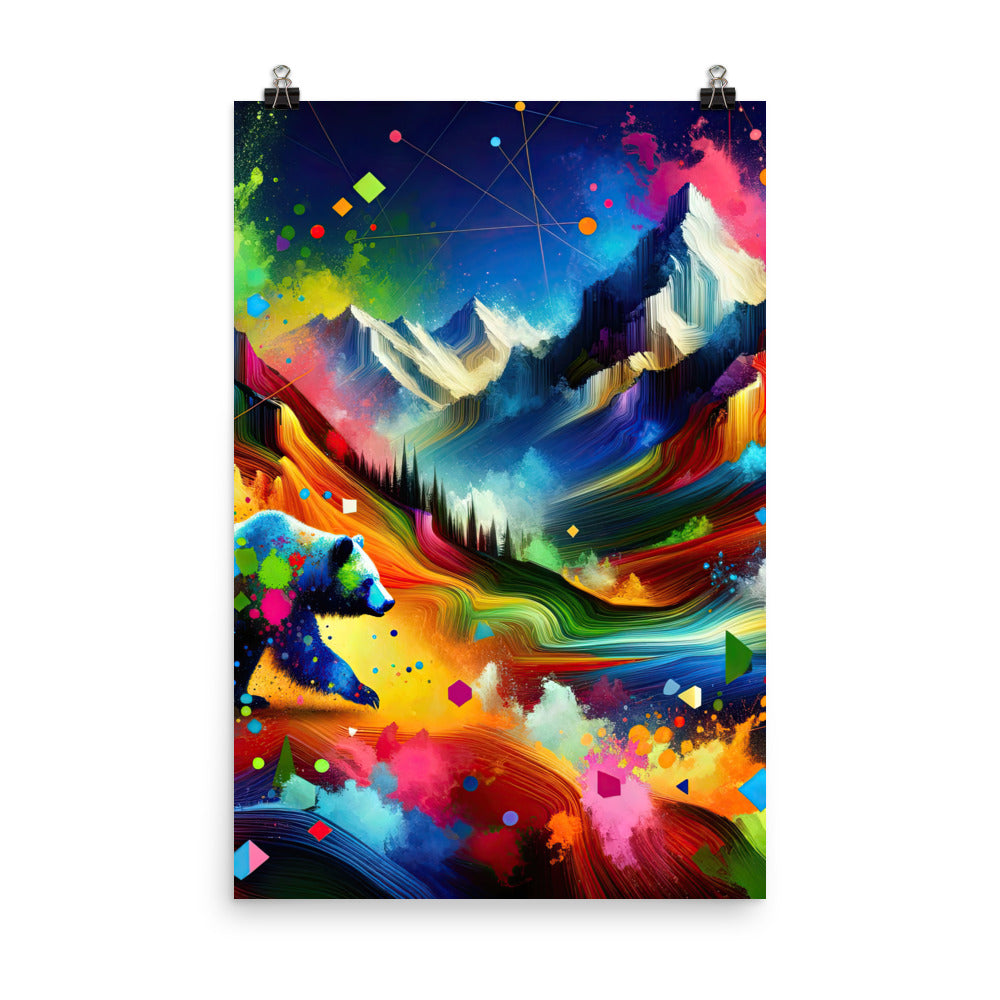 Neonfarbener Alpen Bär in abstrakten geometrischen Formen - Premium Poster (glänzend) camping xxx yyy zzz 61 x 91.4 cm