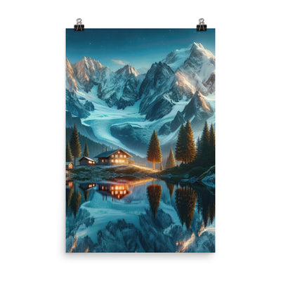 Stille Alpenmajestätik: Digitale Kunst mit Schnee und Bergsee-Spiegelung - Premium Poster (glänzend) berge xxx yyy zzz 61 x 91.4 cm