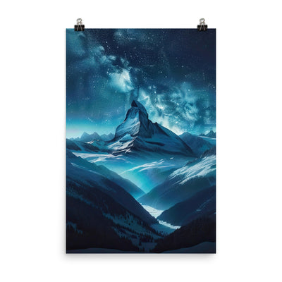 Winterabend in den Bergen: Digitale Kunst mit Sternenhimmel - Premium Poster (glänzend) berge xxx yyy zzz 61 x 91.4 cm