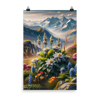 Alpine Flora: Digitales Kunstwerk mit lebendigen Blumen - Premium Poster (glänzend) berge xxx yyy zzz 61 x 91.4 cm