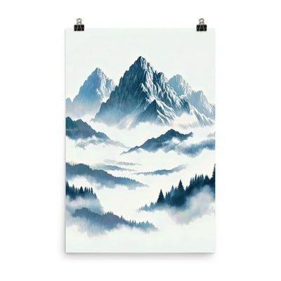 Nebeliger Alpenmorgen-Essenz, verdeckte Täler und Wälder - Premium Poster (glänzend) berge xxx yyy zzz 61 x 91.4 cm
