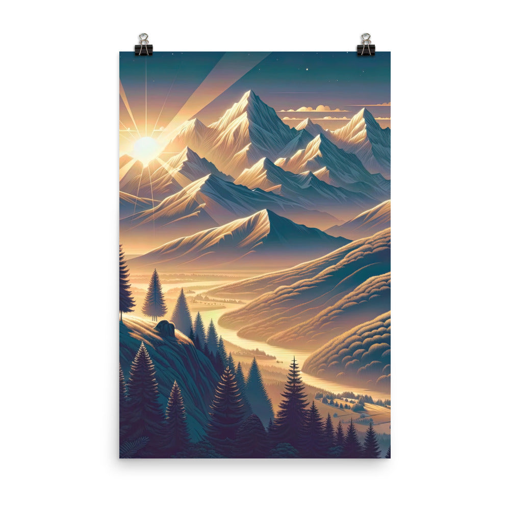 Alpen-Morgendämmerung, erste Sonnenstrahlen auf Schneegipfeln - Premium Poster (glänzend) berge xxx yyy zzz 61 x 91.4 cm