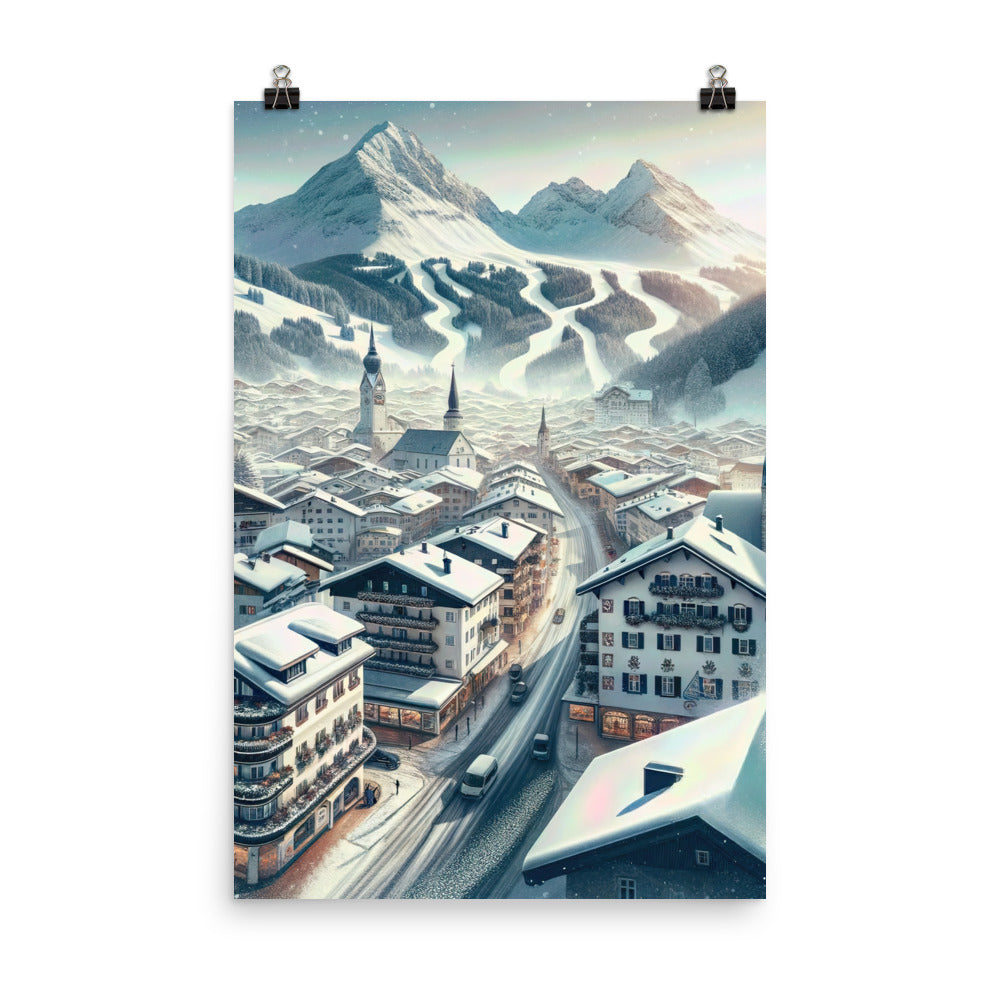 Winter in Kitzbühel: Digitale Malerei von schneebedeckten Dächern - Premium Poster (glänzend) berge xxx yyy zzz 61 x 91.4 cm