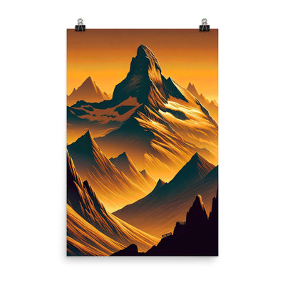 Fuchs in Alpen-Sonnenuntergang, goldene Berge und tiefe Täler - Premium Poster (glänzend) camping xxx yyy zzz 61 x 91.4 cm