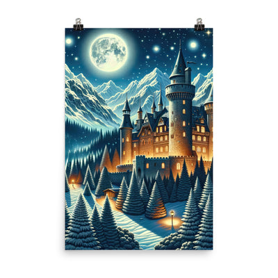 Mondhelle Schlossnacht in den Alpen, sternenklarer Himmel - Premium Poster (glänzend) berge xxx yyy zzz 61 x 91.4 cm