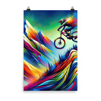 Mountainbiker in farbenfroher Alpenkulisse mit abstraktem Touch (M) - Premium Poster (glänzend) xxx yyy zzz 61 x 91.4 cm
