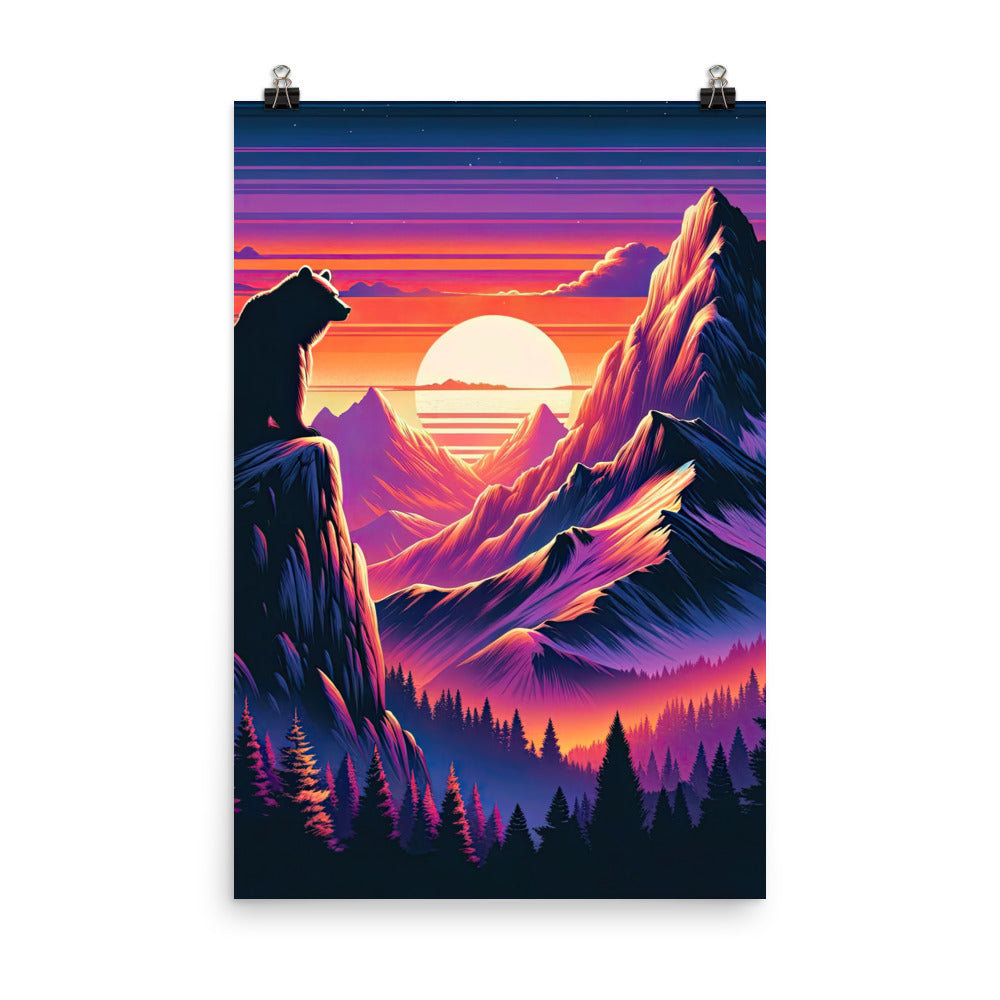 Alpen-Sonnenuntergang mit Bär auf Hügel, warmes Himmelsfarbenspiel - Premium Poster (glänzend) camping xxx yyy zzz 61 x 91.4 cm