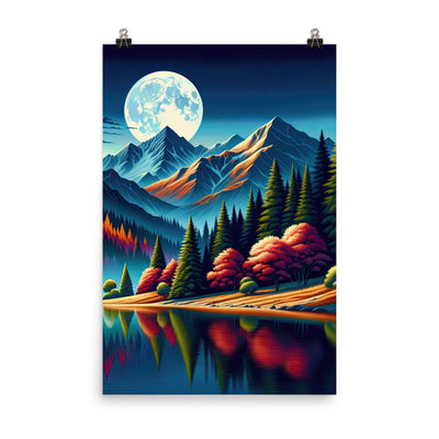Ruhiger Herbstabend in den Alpen, grün-rote Berge - Premium Poster (glänzend) berge xxx yyy zzz 61 x 91.4 cm