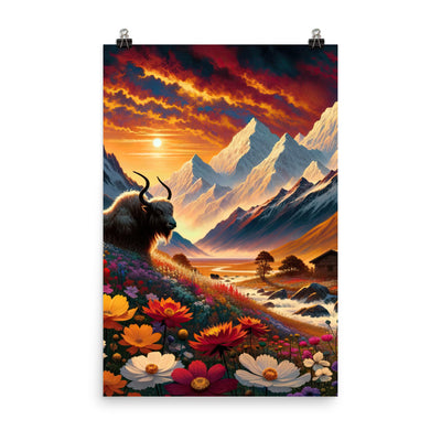 Magischer Alpenabend mit Hochlandkuh und goldener Sonnenkulisse - Premium Poster (glänzend) berge xxx yyy zzz 61 x 91.4 cm