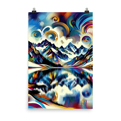 Alpensee im Zentrum eines abstrakt-expressionistischen Alpen-Kunstwerks - Premium Poster (glänzend) berge xxx yyy zzz 61 x 91.4 cm