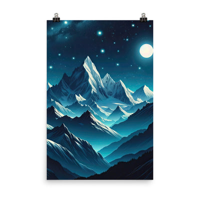 Sternenklare Nacht über den Alpen, Vollmondschein auf Schneegipfeln - Premium Poster (glänzend) berge xxx yyy zzz 61 x 91.4 cm