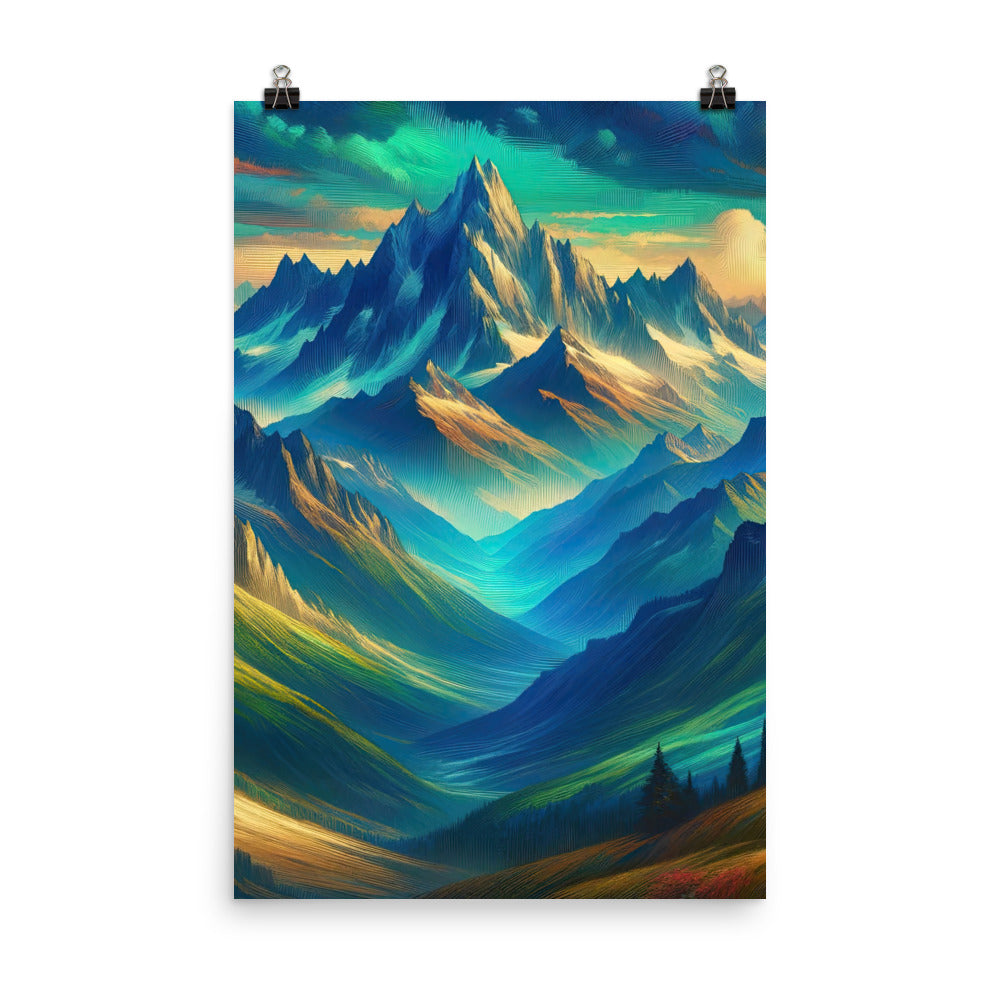 Atemberaubende alpine Komposition mit majestätischen Gipfeln und Tälern - Premium Poster (glänzend) berge xxx yyy zzz 61 x 91.4 cm