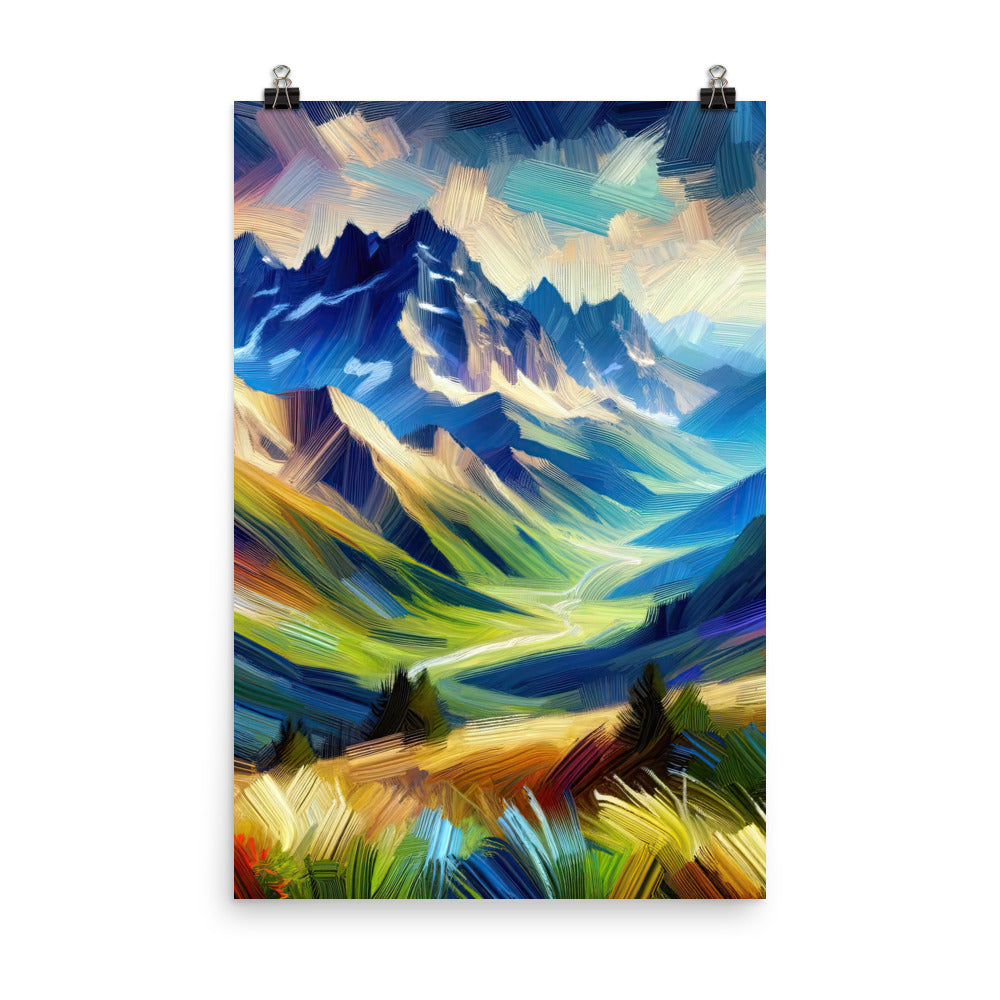 Impressionistische Alpen, lebendige Farbtupfer und Lichteffekte - Premium Poster (glänzend) berge xxx yyy zzz 61 x 91.4 cm