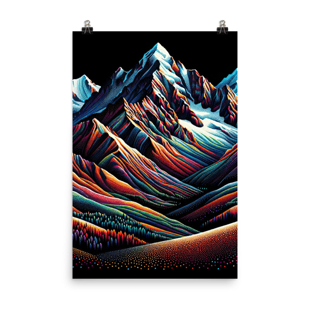 Pointillistische Darstellung der Alpen, Farbpunkte formen die Landschaft - Premium Poster (glänzend) berge xxx yyy zzz 61 x 91.4 cm