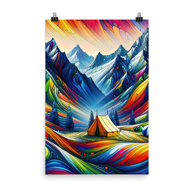 Surreale Alpen in abstrakten Farben, dynamische Formen der Landschaft - Premium Poster (glänzend) camping xxx yyy zzz 61 x 91.4 cm
