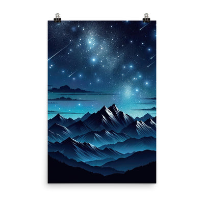 Alpen unter Sternenhimmel mit glitzernden Sternen und Meteoren - Premium Poster (glänzend) berge xxx yyy zzz 61 x 91.4 cm