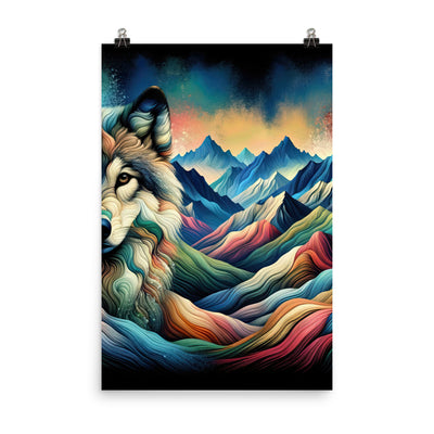 Traumhaftes Alpenpanorama mit Wolf in wechselnden Farben und Mustern (AN) - Premium Poster (glänzend) xxx yyy zzz 61 x 91.4 cm