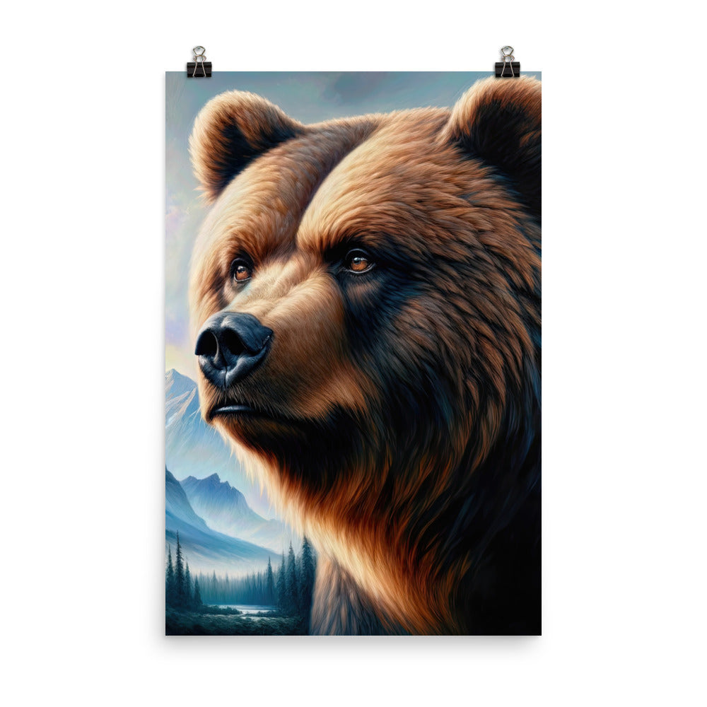 Ölgemälde, das das Gesicht eines starken realistischen Bären einfängt. Porträt - Premium Poster (glänzend) camping xxx yyy zzz 61 x 91.4 cm