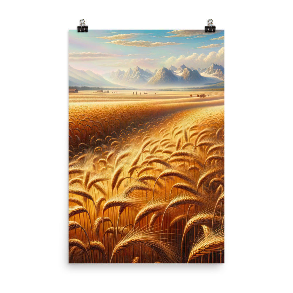 Ölgemälde eines bayerischen Weizenfeldes, endlose goldene Halme (TR) - Premium Poster (glänzend) xxx yyy zzz 61 x 91.4 cm