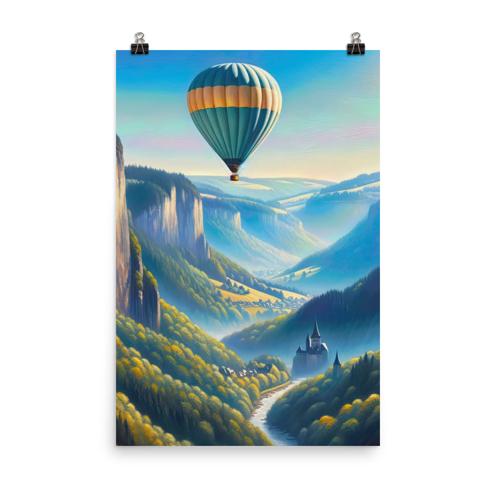 Ölgemälde einer ruhigen Szene in Luxemburg mit Heißluftballon und blauem Himmel - Premium Poster (glänzend) berge xxx yyy zzz 61 x 91.4 cm