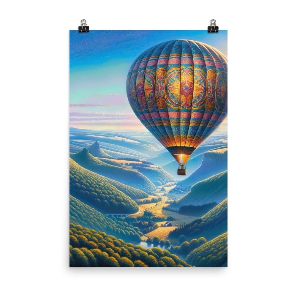 Ölgemälde einer ruhigen Szene mit verziertem Heißluftballon - Premium Poster (glänzend) berge xxx yyy zzz 61 x 91.4 cm