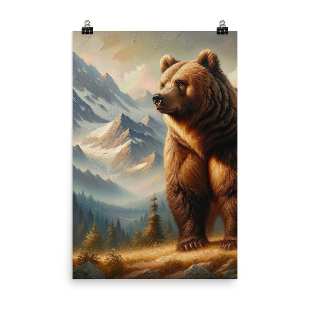 Ölgemälde eines königlichen Bären vor der majestätischen Alpenkulisse - Premium Poster (glänzend) camping xxx yyy zzz 61 x 91.4 cm