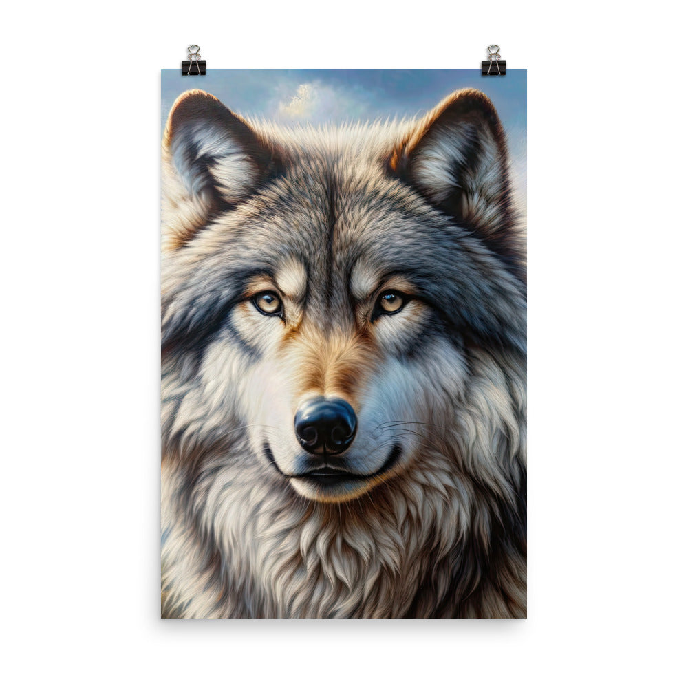 Porträt-Ölgemälde eines prächtigen Wolfes mit faszinierenden Augen (AN) - Premium Poster (glänzend) xxx yyy zzz 61 x 91.4 cm