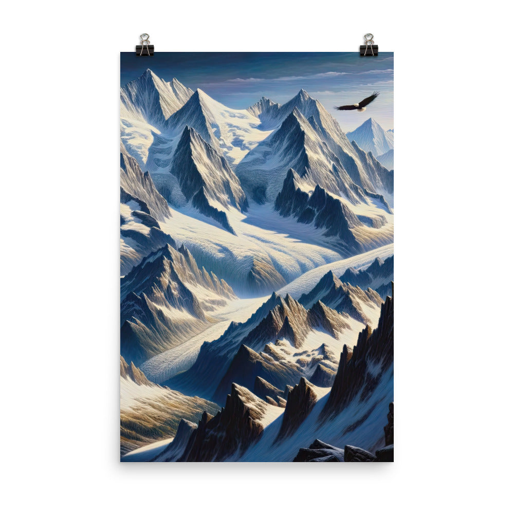 Ölgemälde der Alpen mit hervorgehobenen zerklüfteten Geländen im Licht und Schatten - Premium Poster (glänzend) berge xxx yyy zzz 61 x 91.4 cm