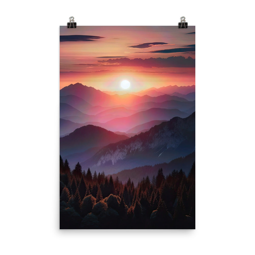 Foto der Alpenwildnis beim Sonnenuntergang, Himmel in warmen Orange-Tönen - Premium Poster (glänzend) berge xxx yyy zzz 61 x 91.4 cm